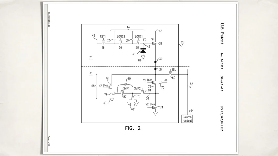 Desenho técnico em preto e branco que representa o Diagrama Esquemático de um sensor de imagem para iPhone