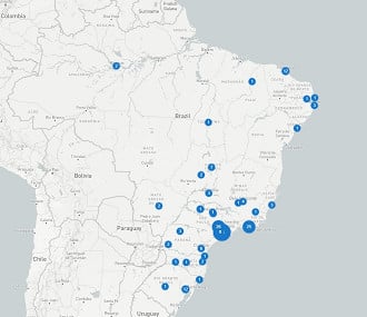 Mapa de Data Centers no Brasil; Foto: Data Center Map