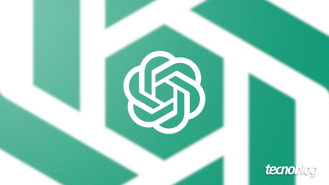 Ilustração com o logo do ChatGPT ao centro. Na parte inferior direita, o logotipo do "tecnoblog" é visível.