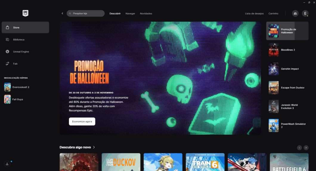 Interface da Epic Games Store