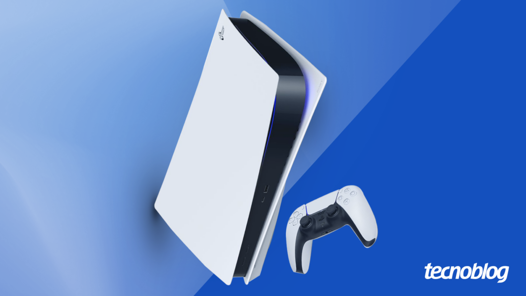 PlayStation 5 em um fundo de cor azul 