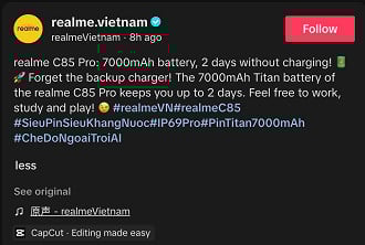 Realme C85 Pro vai ter bateria para até dois dias de uso. Imagem: Reprodução Realme C85 Pro vai ter bateria para até dois dias de uso. Imagem: Reprodução