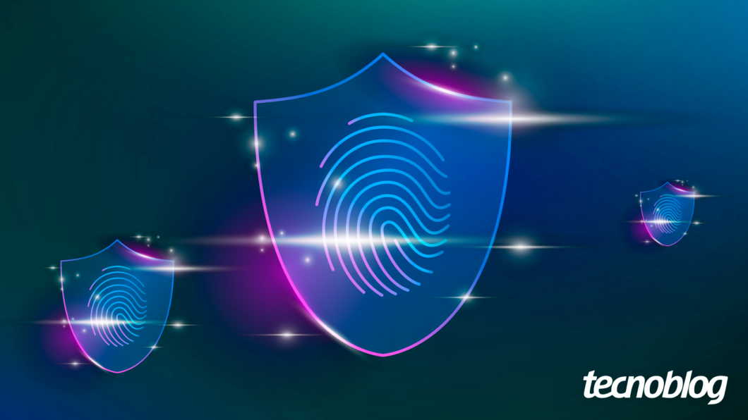 Ilustração de segurança mostra um escudo com uma digital