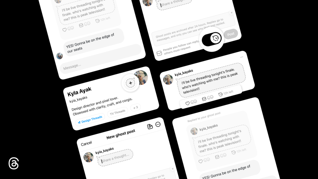 Montagem reunindo postagens temporárias no Threads