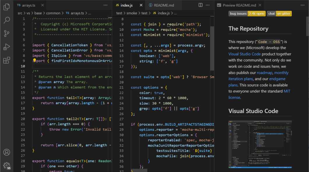 Tela de desenvolvimento de software no Visual Studio Code (Imagem: Divulgação/Microsoft)