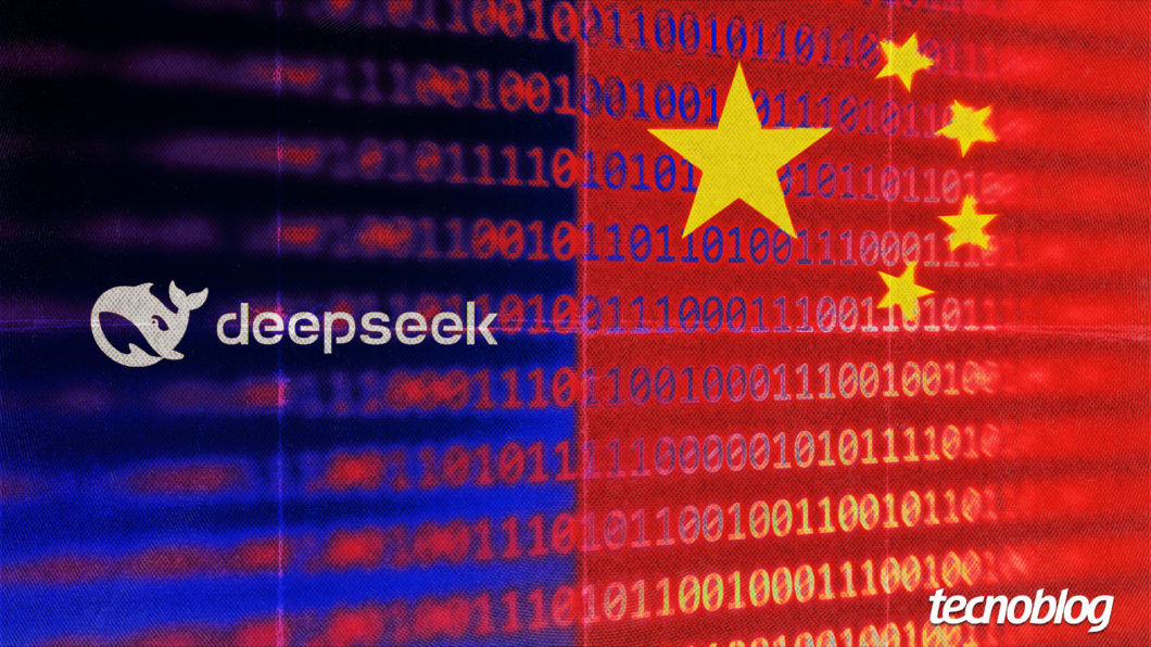 Arte com logo do DeepSeek e bandeira da China