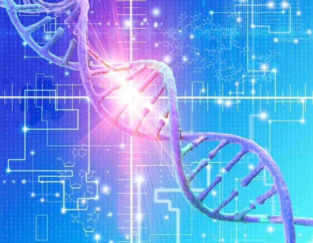 DNA (Deoxyribonucleic acid) strand with lens flare