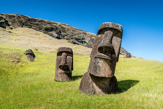 Rapa Nui (Easter Island) statues, partially buried