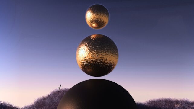 Abstract dreamscape 3D landscape background in purple colors