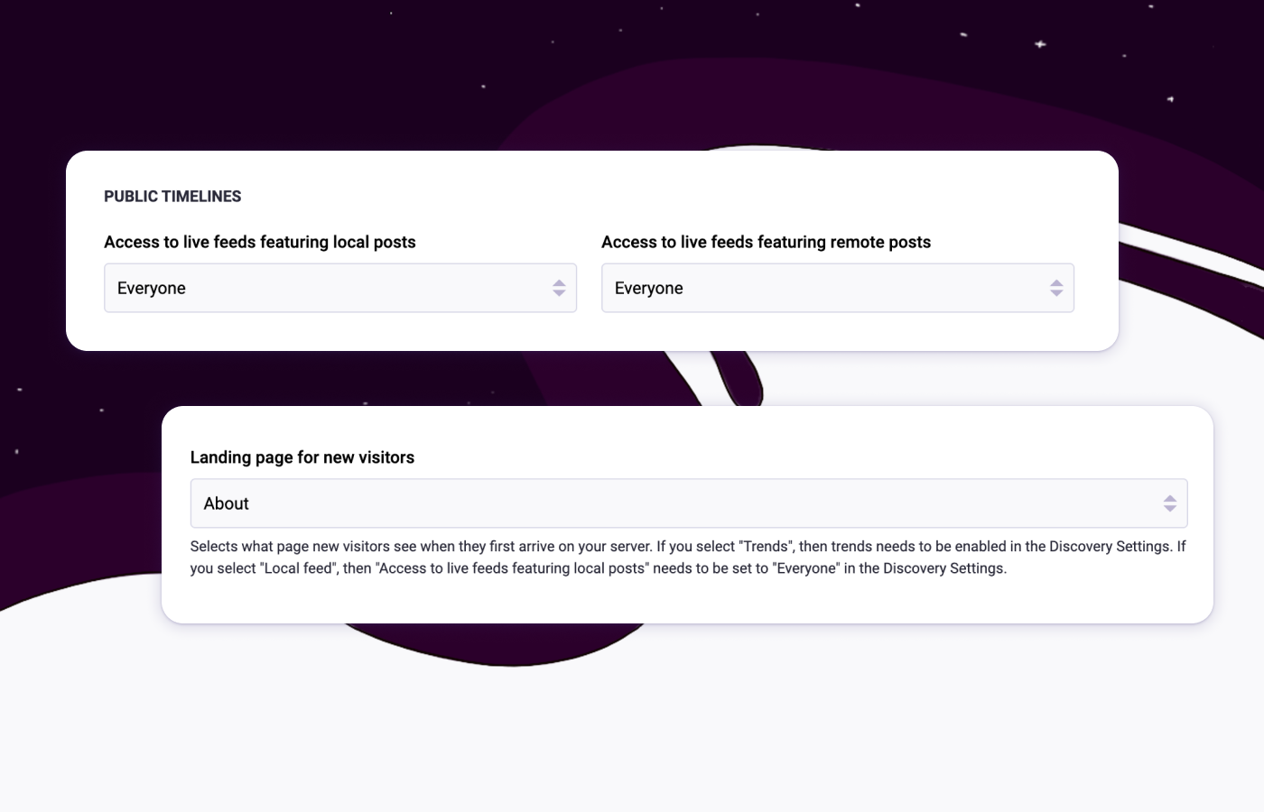 a screenshot showing how Mastodon server operators can adjust their settings for local feeds.
