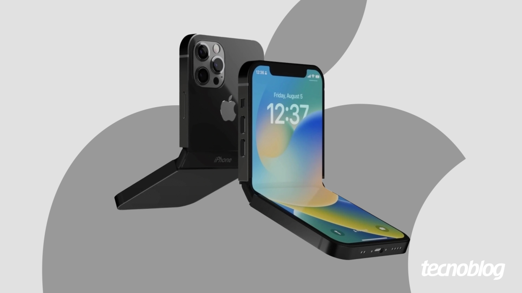 Simulação de como seria o iPhone dobrável, que deve chegar ao mercado nos próximos anos 