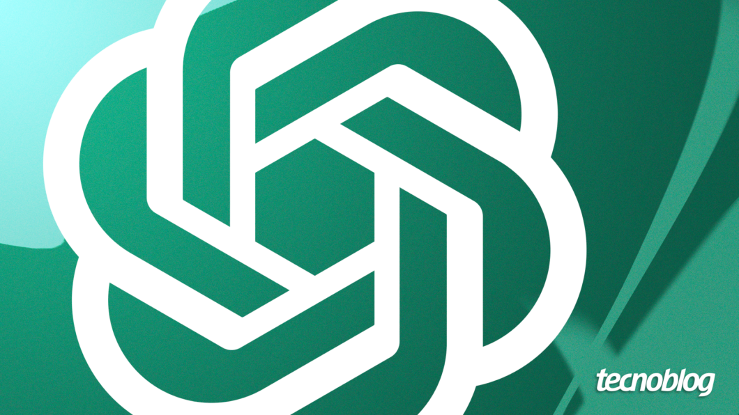 Arte com o logotipo da OpenAI em um fundo de cor verde. Na parte inferior direita, o logotipo do "tecnoblog".
