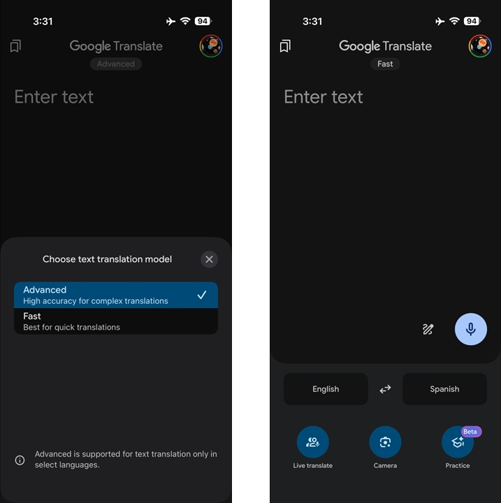 Modos Rápido e Avançado no Google Tradutor