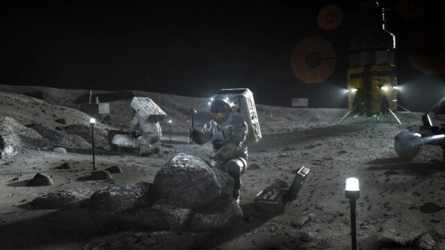 Illustration of asteroids on the Moon
