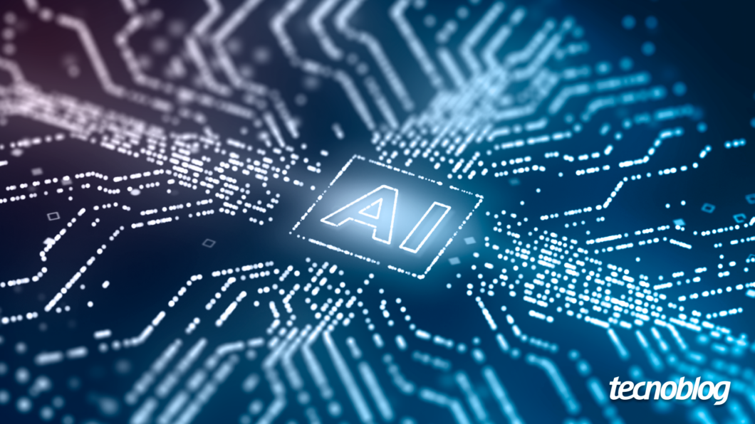 Ilustração com o texto "AI" ao centro. Na parte inferior direita, o logotipo do "tecnoblog"é visível.