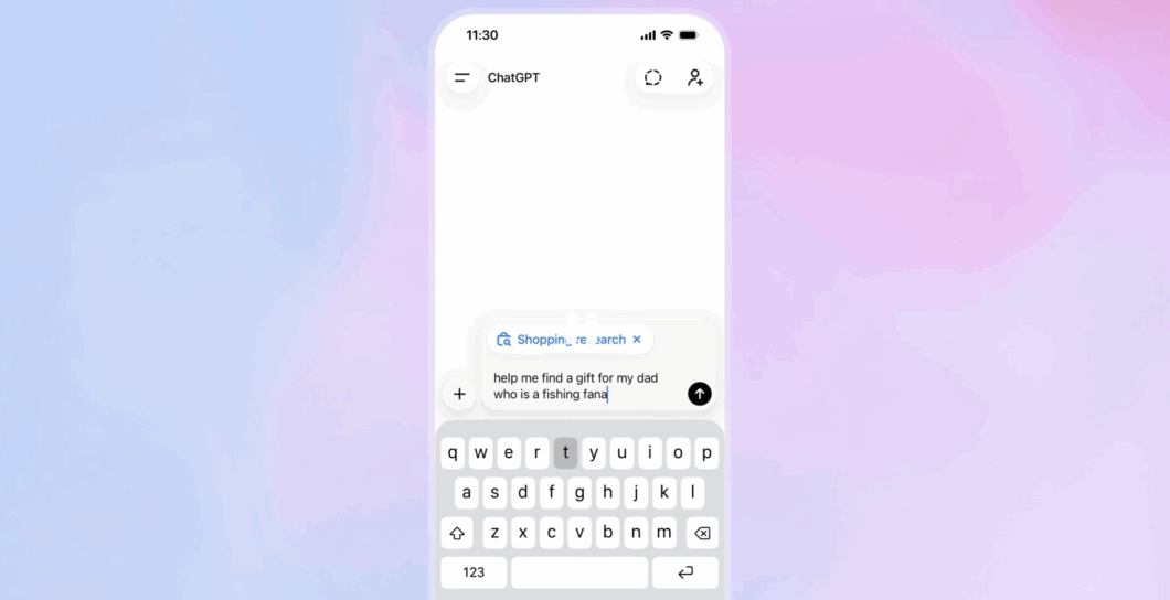 Captura de tela do app do ChatGPT para smartphone com a ferramenta de compras