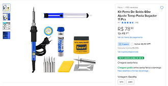 Kit de solda por apenas R$ 78,90 no Mercado Livre. Imagem: Reprodução