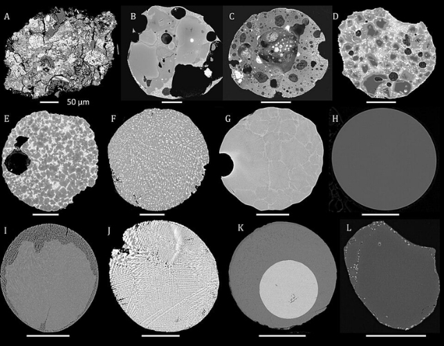 meteorite cross sections laid out in a grid