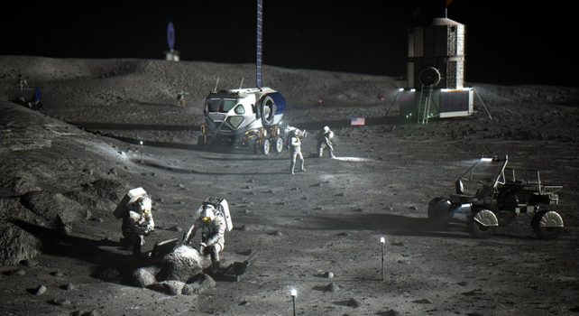 artist's imagining of a moon base