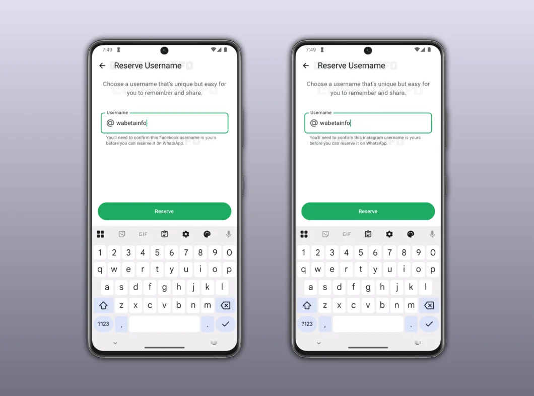 Capturas de tela do sistema de nomes de usuário no WhatsApp