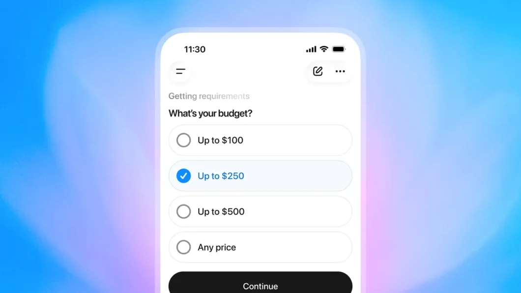Captura de tela do app do ChatGPT para smartphone com a ferramenta de compras
