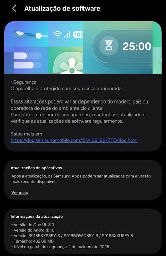 Changelog de atualização do pacote de segurança de Outubro de 2025.