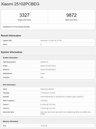 POCO F8 Ultra no Geekbench POCO F8 Ultra no Geekbench