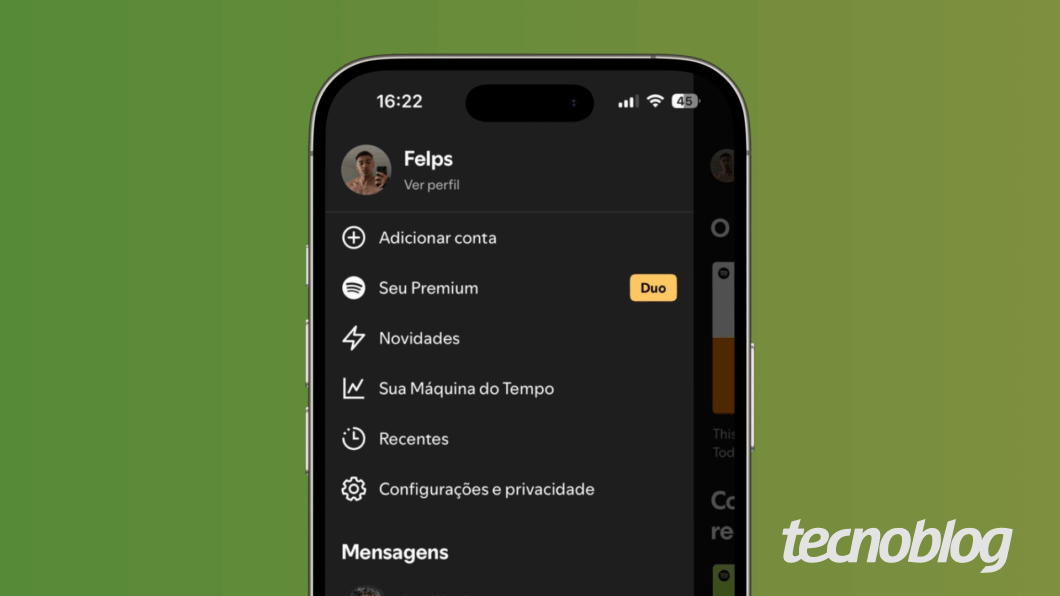 Captura de tela da aba de perfil do Spotify