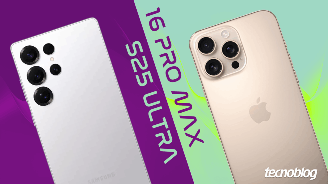 Ilustração do Galaxy S25 Ultra e iPhone 16 Pro