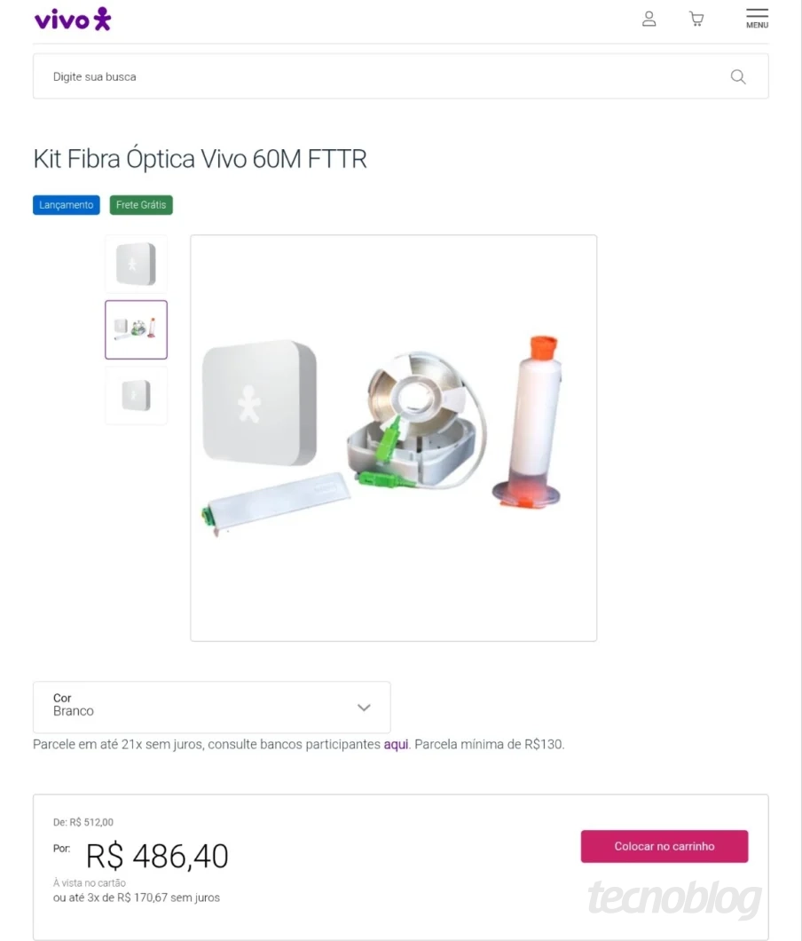Screenshot do kit de fibra óptica FTTR na loja online da Vivo