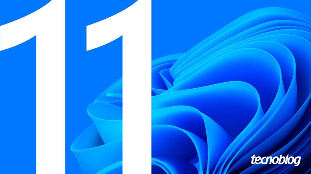 Imagem exibe um fundo em tons de azul escuro, com um efeito de dobras ou ondas na parte direita. Em destaque, um grande número "11" branco ocupa quase toda a altura da imagem à esquerda, sobrepondo-se ao fundo. No canto inferior direito, a marca d'água "tecnoblog" é visível.