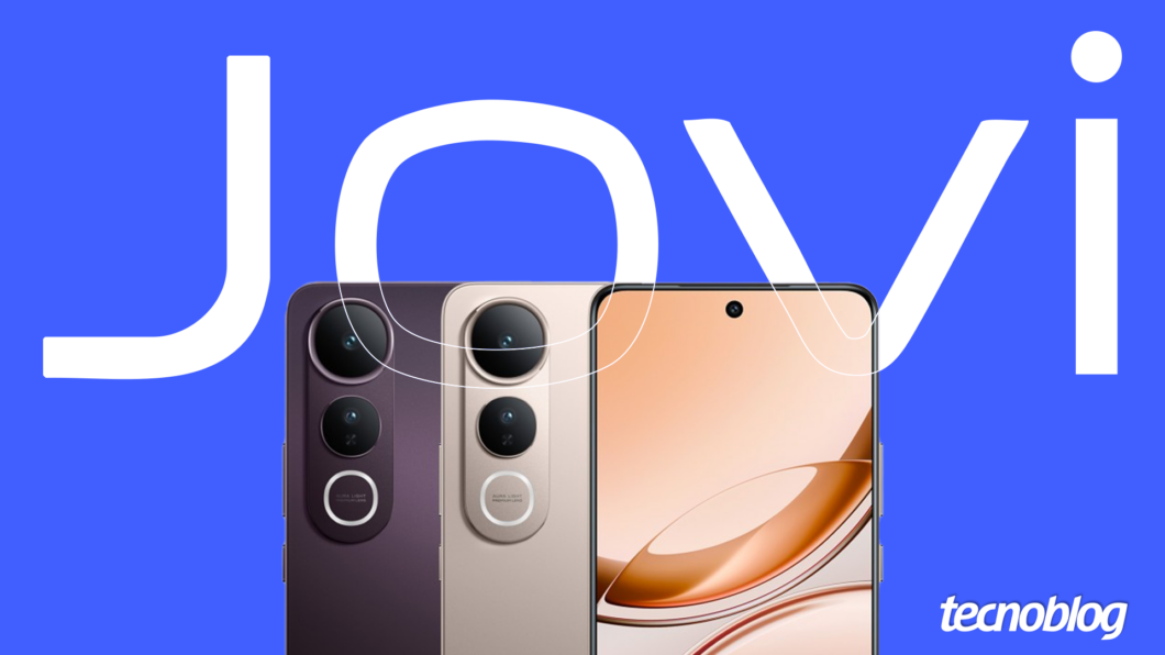 Arte mostra três celulares Vivo Mobile, com o logo Jovi acima, de forma centralizada.