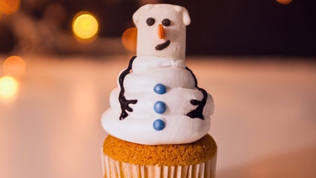 A christmas-themed cupcake
