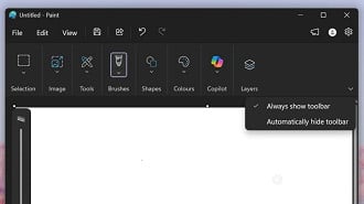 Agora é possível ocultar a barra de ferramentas do Paint. Imagem: Windows Latest Agora é possível ocultar a barra de ferramentas do Paint. Imagem: Windows Latest
