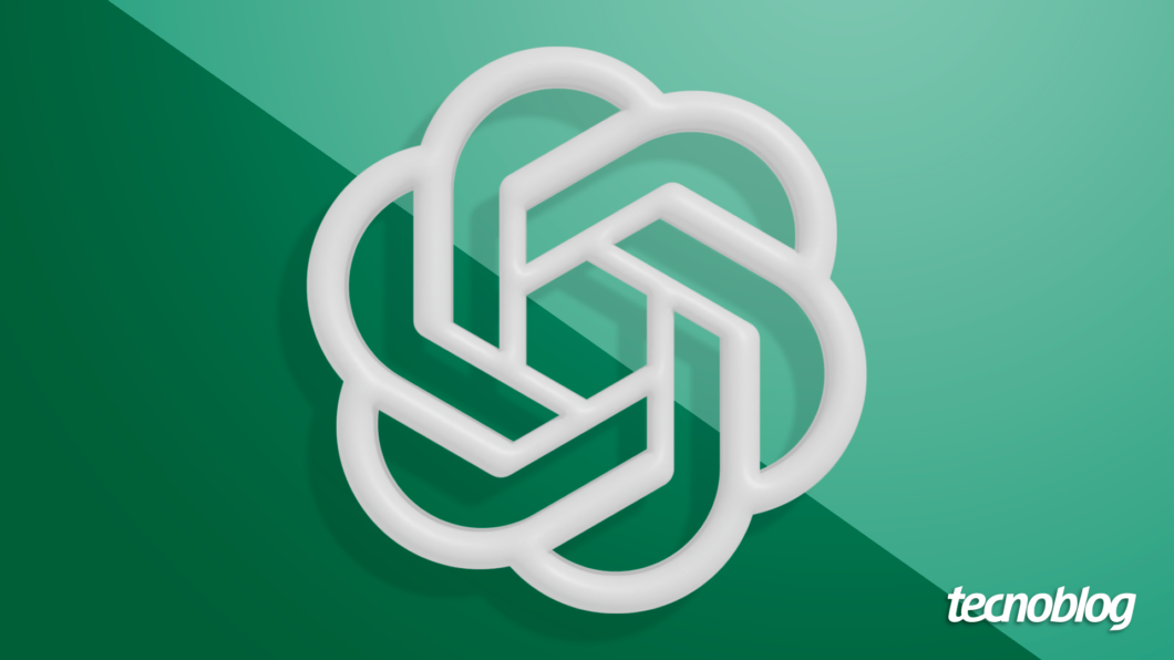 Arte com o logotipo do ChatGPT da OpenAI em um fundo de cor verde. Na parte inferior direita, o logo do "tecnoblog" é visível.