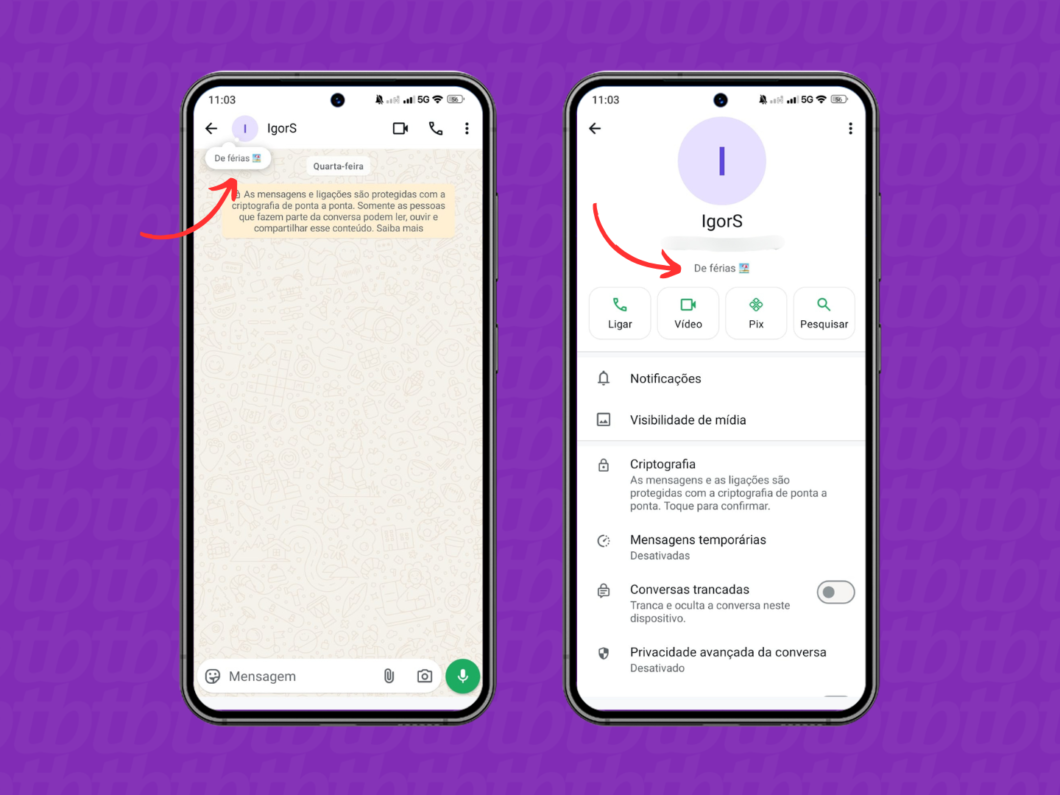 Colocando o aviso de férias no Recado do WhatsApp