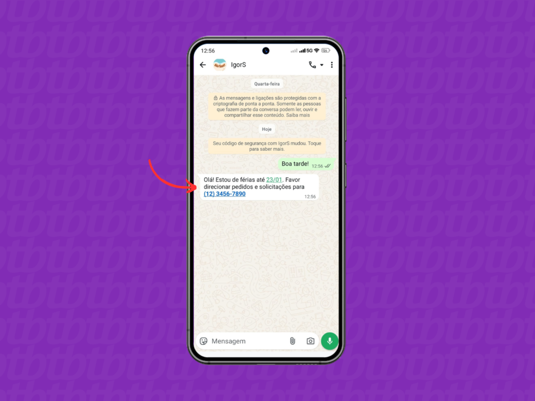 Colocando o aviso de férias nas mensagens automáticas do WhatsApp Business