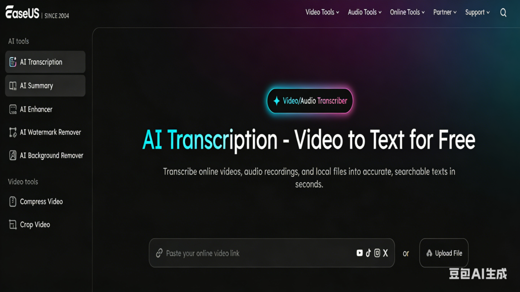 Ferramenta online de transcrição da EaseUS