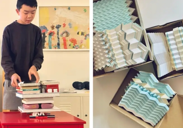 miles wu with a box of origami 