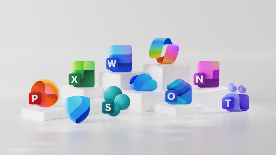 Representação gráfica dos novos logos do pacote Office