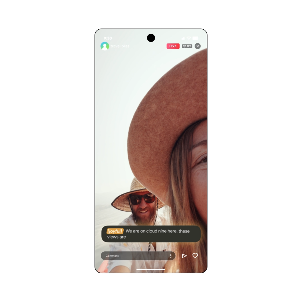 Imagem mostra uma legenda em tempo real no Android, durante uma transmissão ao vivo