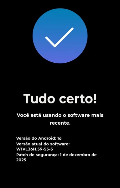 Captura de tela do Moto G75 mostra atualização do Android 16 baixada no aparelho
