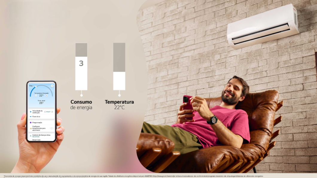 Ar-condicionado LG AI Dual Inverter Voice tem controle de consumo de energia por aplicativo.