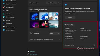 Configurações ganha novo cartão e mais informações do dispositivo