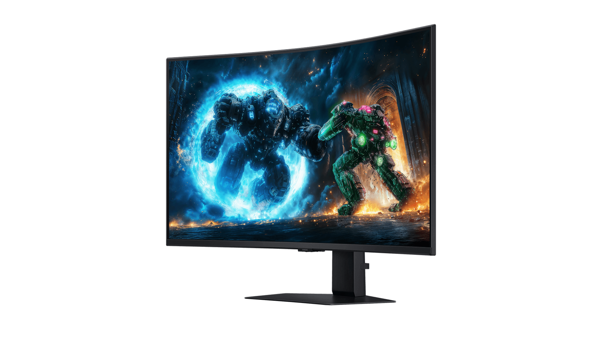 Imagem mostra um monitor de PC Odyssey G7, da Samsung. O fundo da imagem é branco