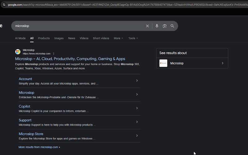 A extensão "Microslop" em ação