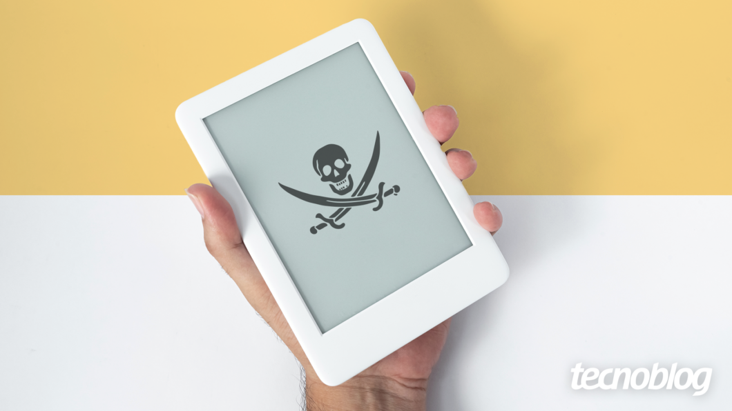imagem de um kindle exibindo o simbolo de uma caveira