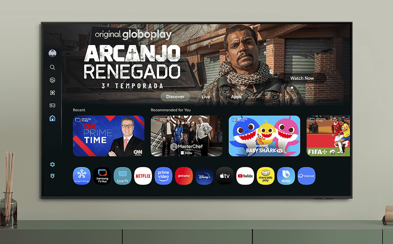 TV Samsung 4K U8100F suporta diversas plataformas de streaming, como Globoplay e Netflix (Imagem: Divulgação/Samsung)