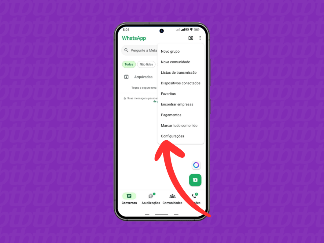 Acessando as configurações do WhatsApp