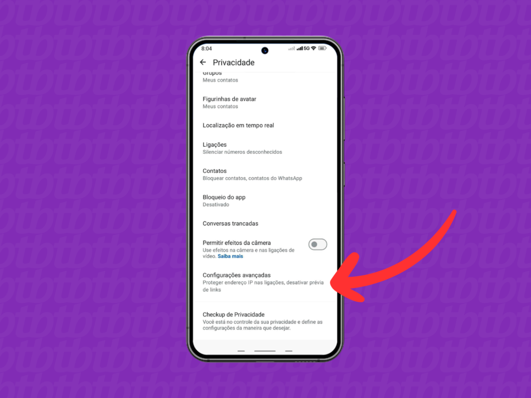 Selecionando as "Configurações avançadas"